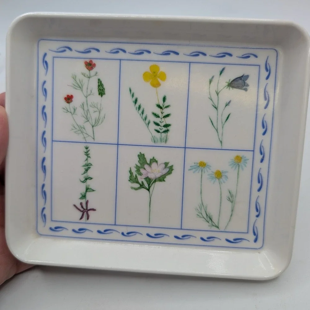 Vtg Design Imports Ltd Trinket Tray White Floral Botanical Italy Melamine 80s‎